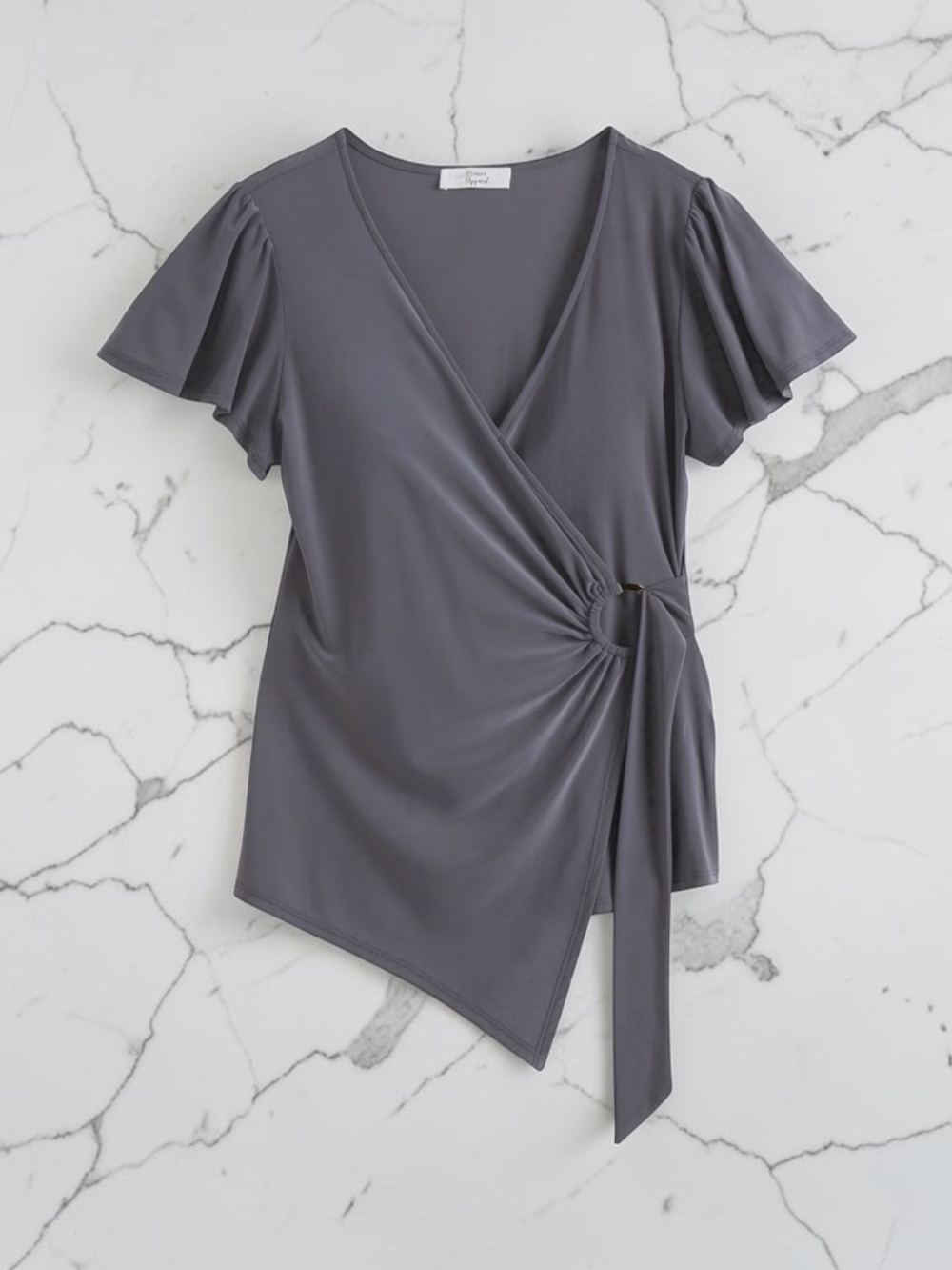 Beacon Jai Short Sleeve Ring Detail Knit Top - Gray
